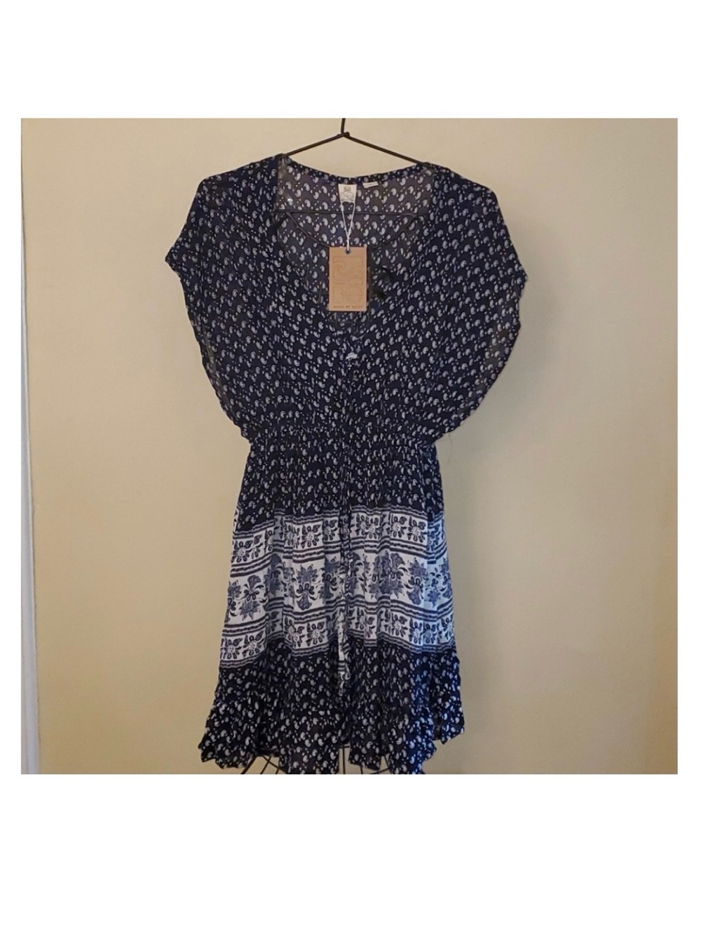 BEACH BY EXIST Navy Floral Boho Tiered Short Dress